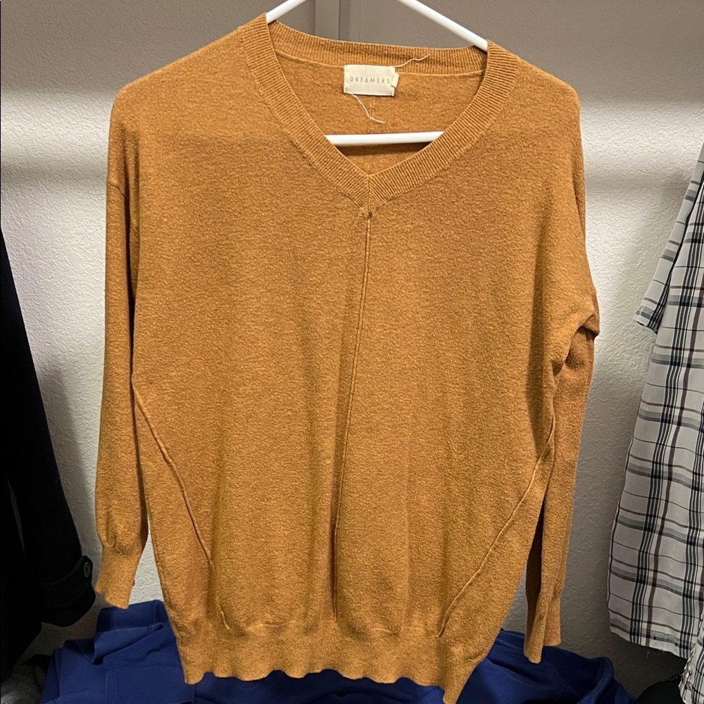 Women's Tan V-Neck Sweater